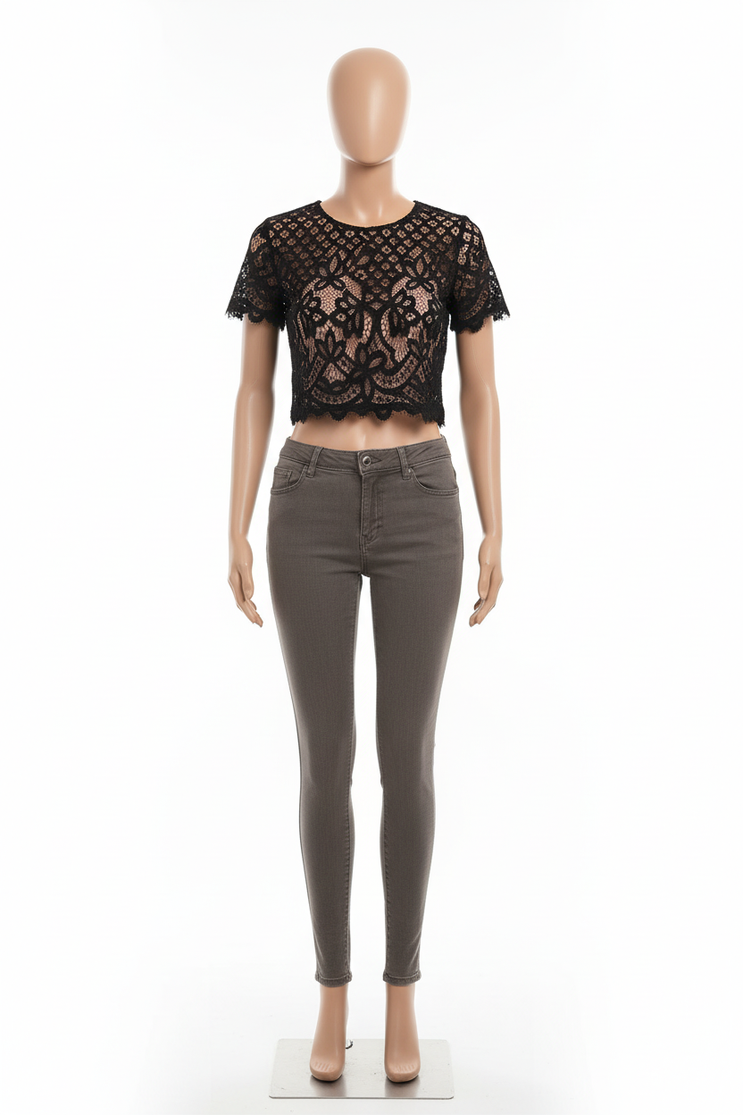 Enchanted Noir Lace Crop Blouse