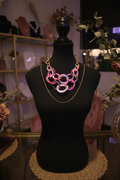 Boldly Intertwined Pink Resin Chain Statement Necklace