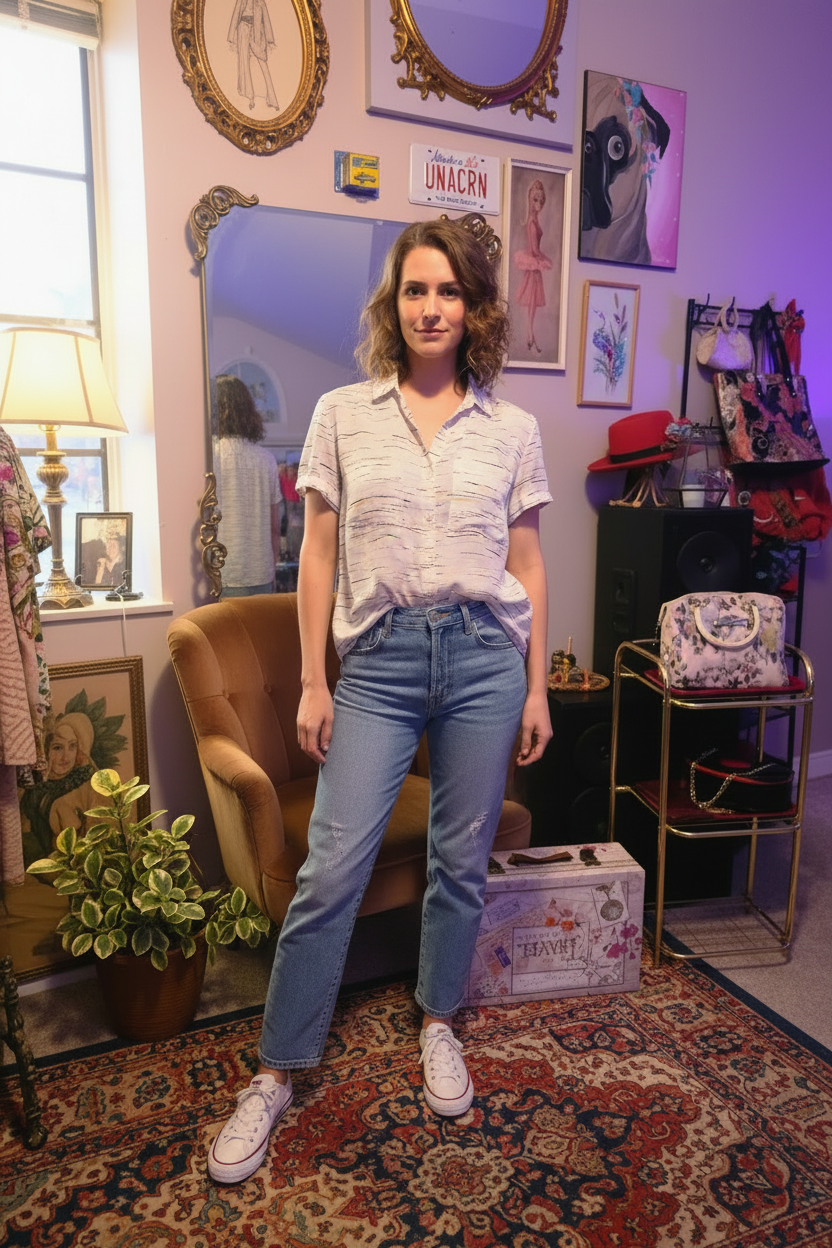 Painted Lines Silk Blouse — Look 2