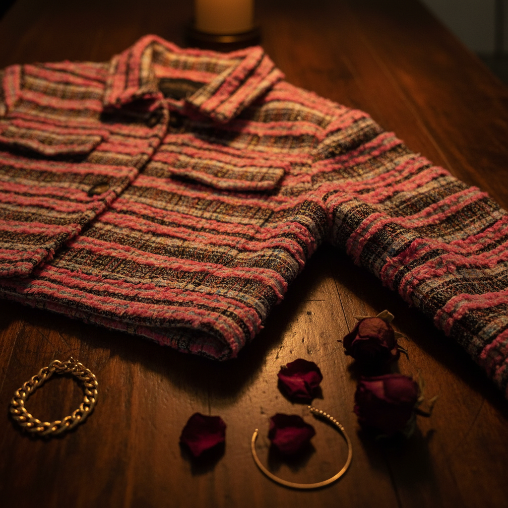 The Chanel-Coded Dream — Bouclé Tweed Jacket | Pink Multicolour