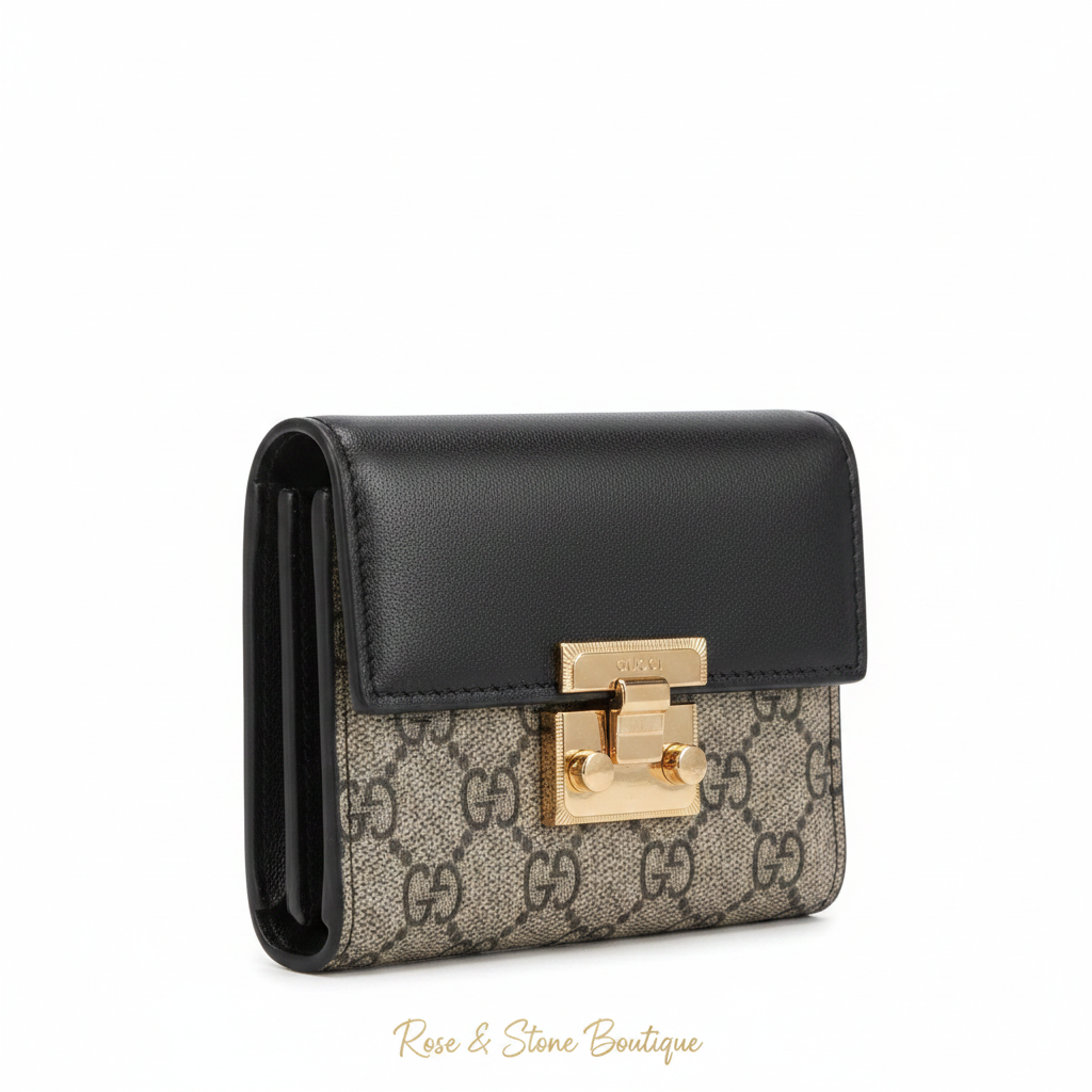 GG-style compact wallet — clean boutique white background