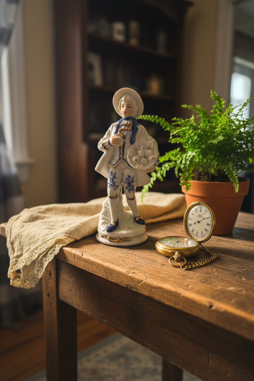 The Gentleman Caller — Vintage Porcelain Figurine, Cobalt Blue & Gold