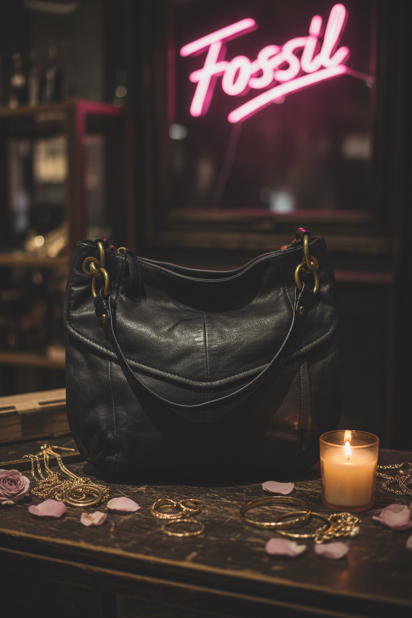 Midnight Wanderer — Fossil Long Live Vintage Black Leather Hobo Bag
