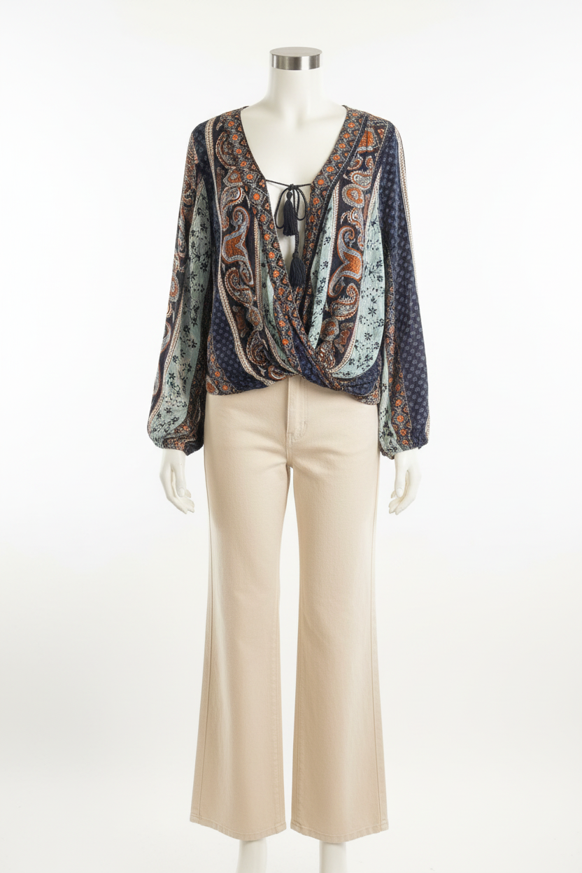 Wanderer’s Spell — Ardene Paisley Mixed-Print Tassel Blouse