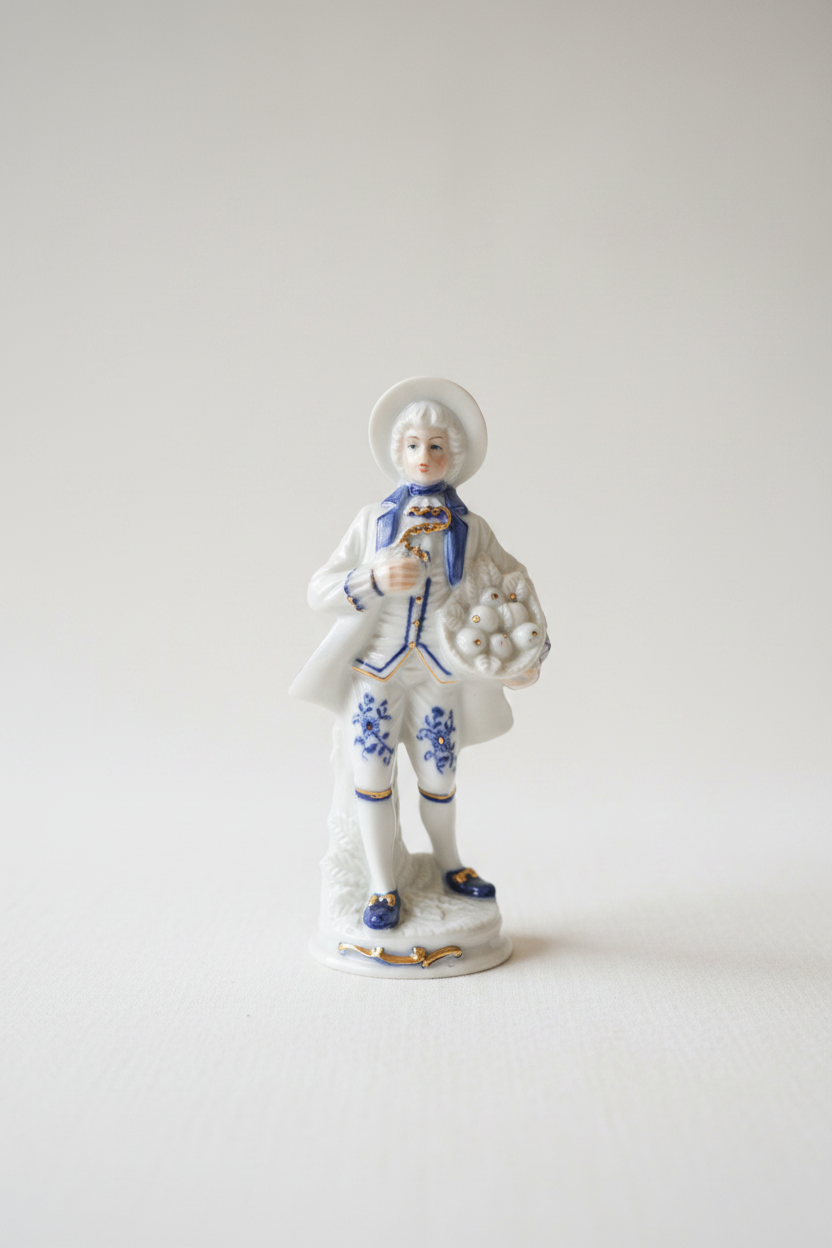 The Gentleman Caller — Vintage Porcelain Figurine, Cobalt Blue & Gold