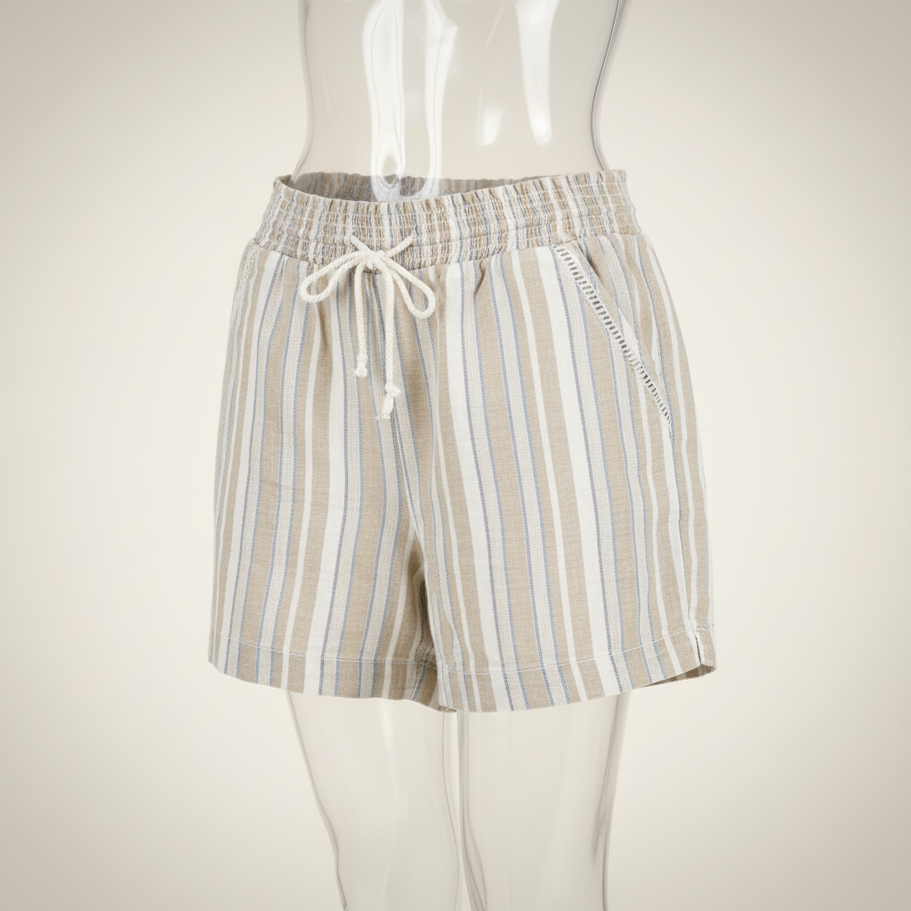 The Lazy Sunday Linen Short — Briggs New York Striped Smocked Waist