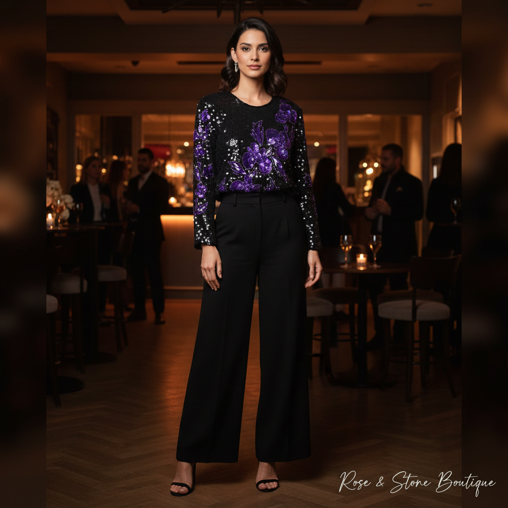 Purple Reign — Nagpal Vintage Floral Sequin Silk Blouse