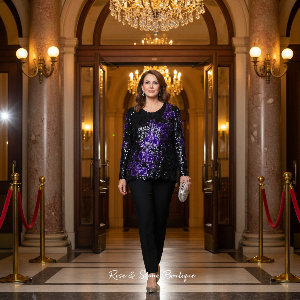 Purple Reign — Nagpal Vintage Floral Sequin Silk Blouse
