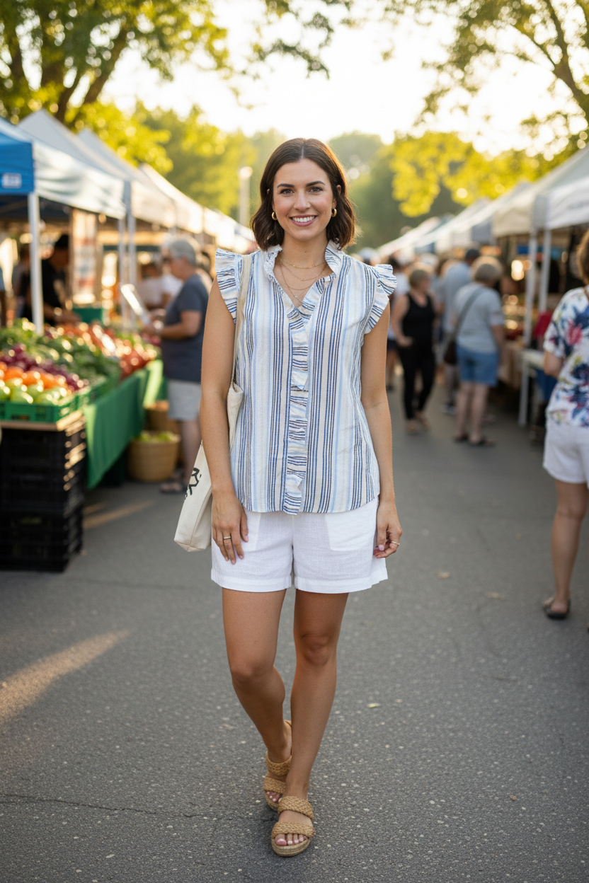 The Ruffle & Stripe — Mexx Sleeveless Babydoll Blouse