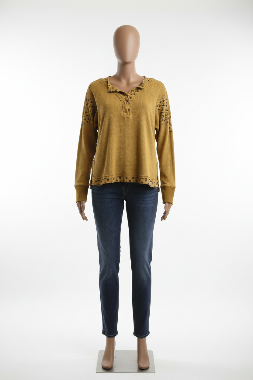 Delicately Patterned Golden Harvest Long Sleeve Top