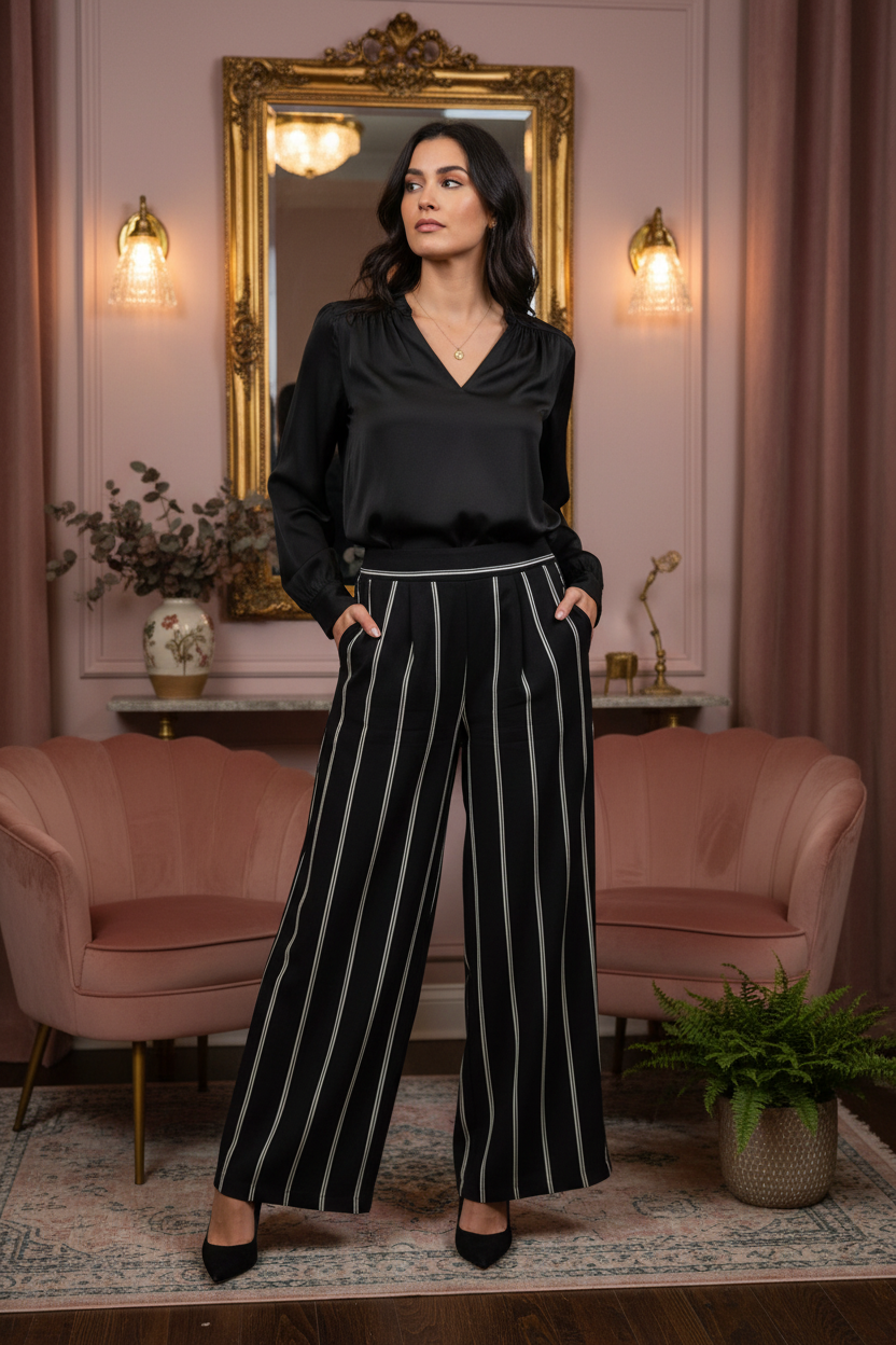 Midnight Lines — Contemporaine Pinstripe Wide-Leg Trouser