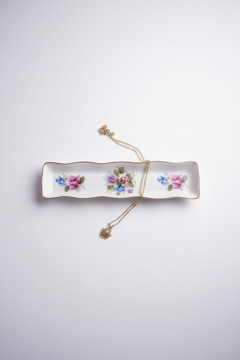 Delicately Painted Floral Bone China Tray