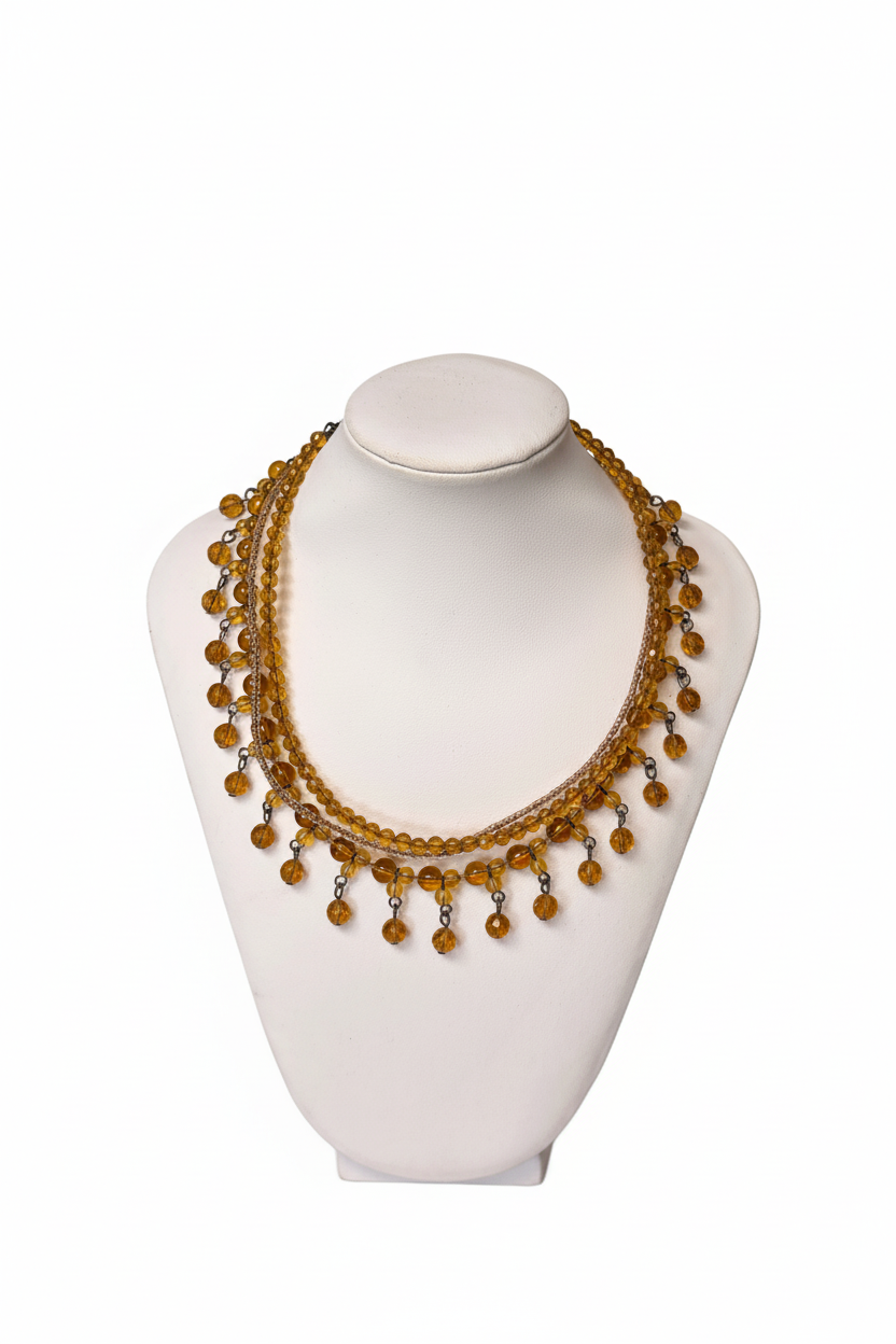 Gilded Reverie Amber Crystal Fringe Necklace