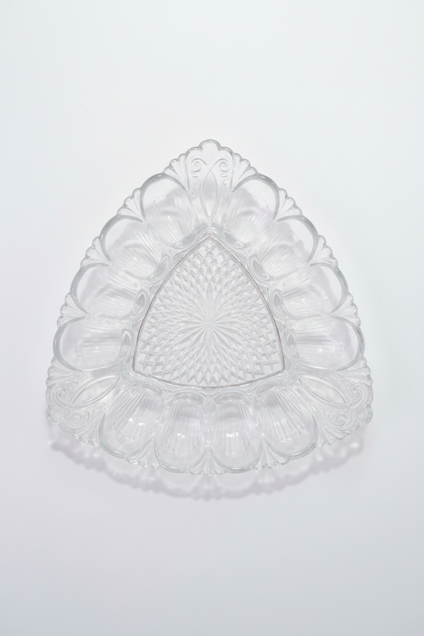 Crown & Crystal — Vintage Pressed Glass Baroque Divided Dish