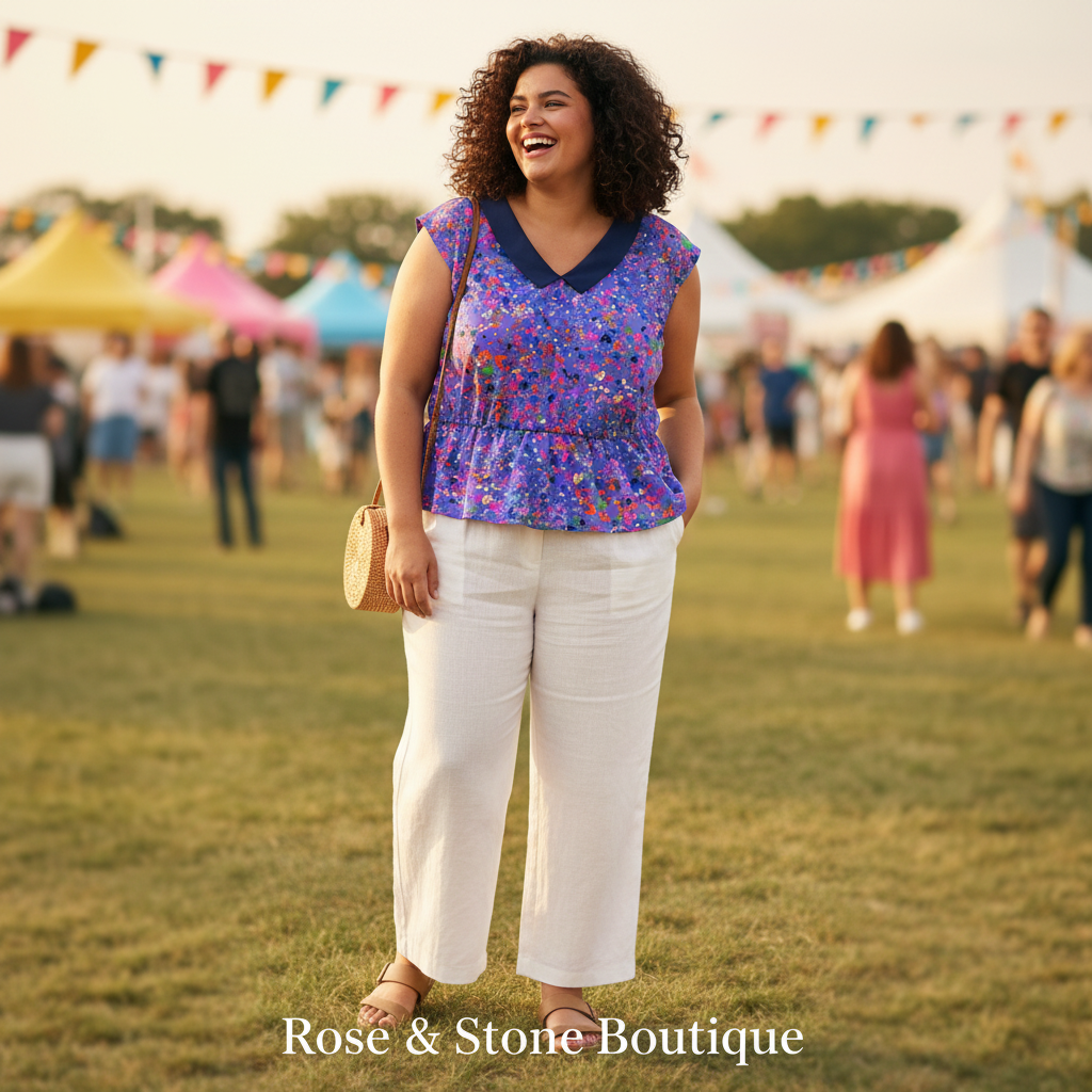 Jessica Simpson Peplum Blouse — Lavender Splatter Print | Junior Plus 2X