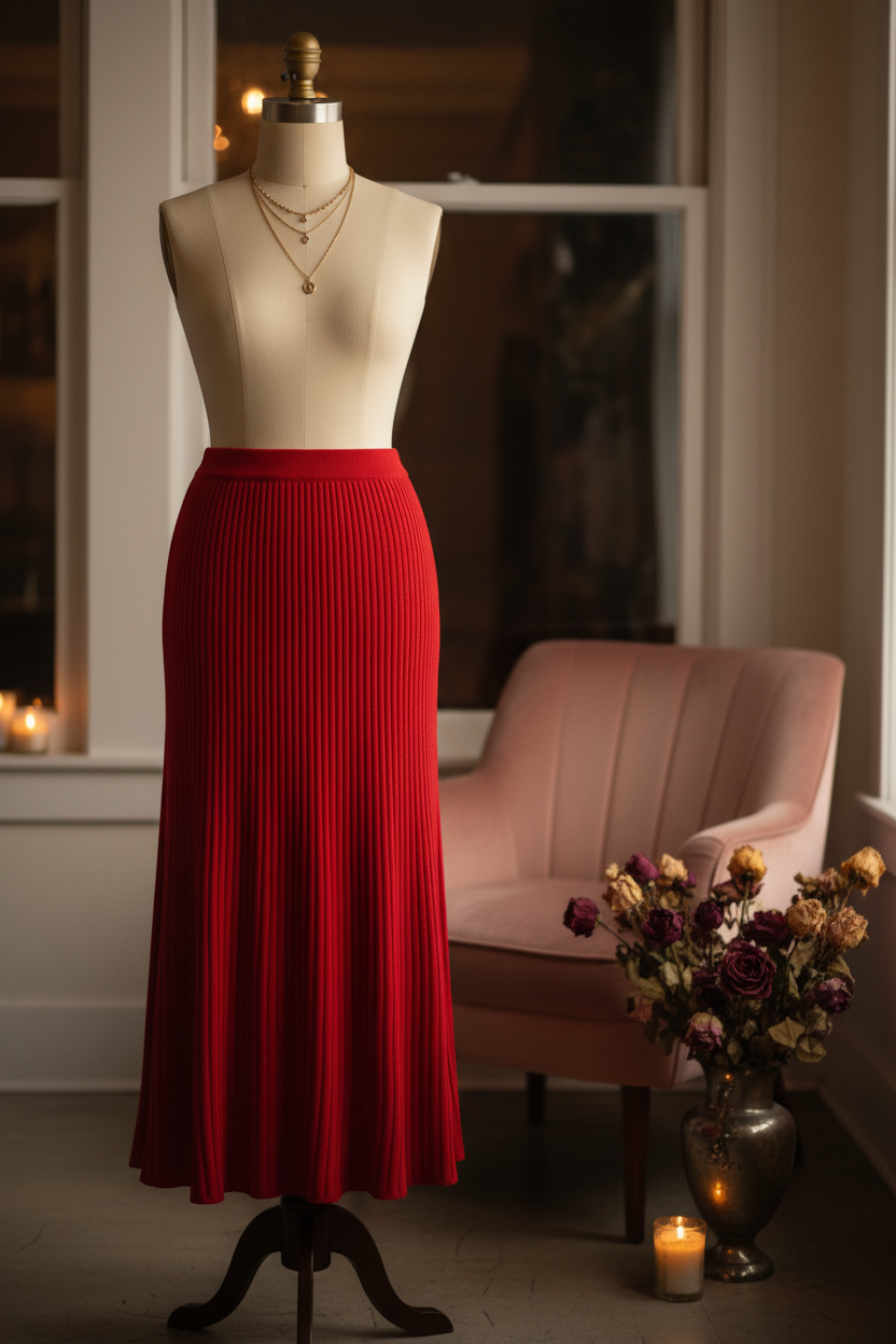 Crimson Reverie Midi Skirt