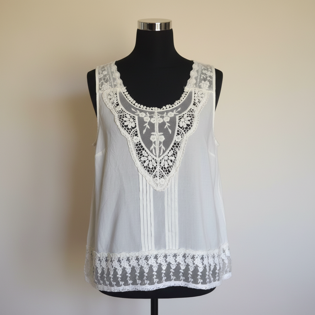 Kismet ivory lace bib tank — clean mannequin portrait