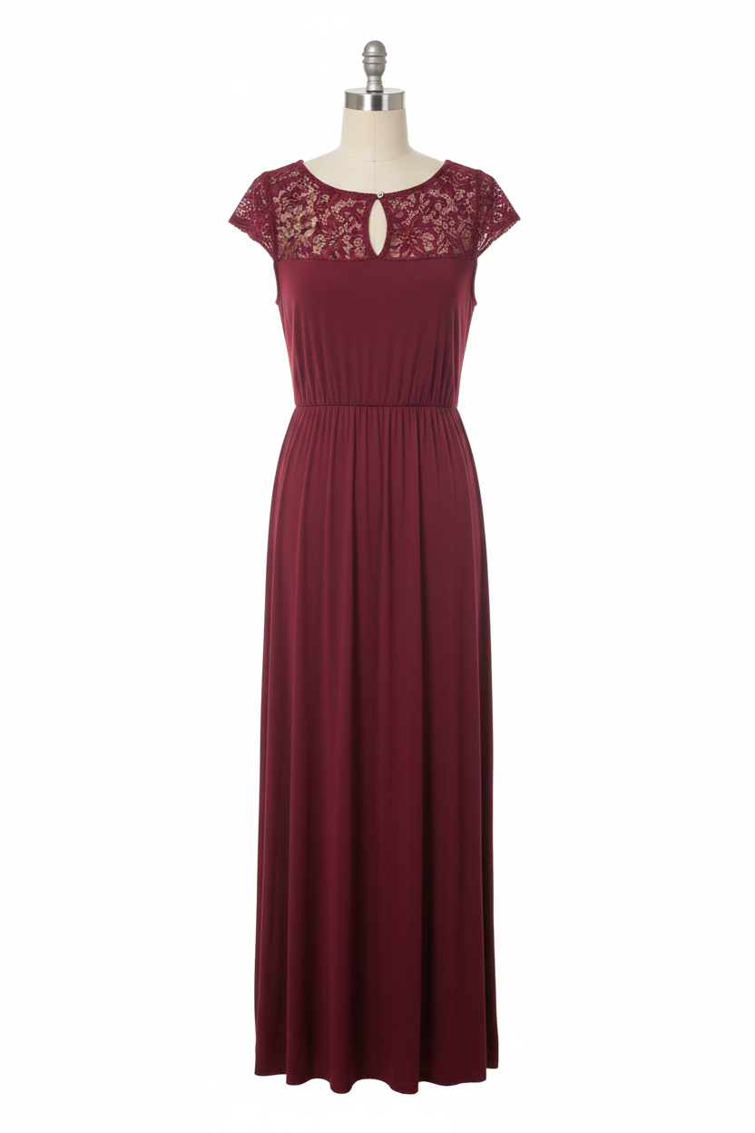 Darkly Blooming Crimson Lace Maxi Dress