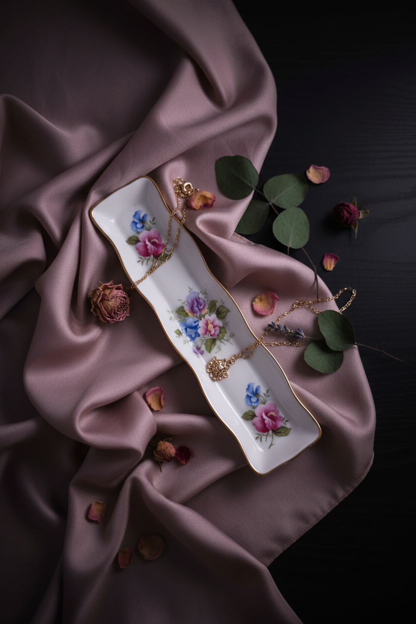 Delicately Painted Floral Bone China Tray