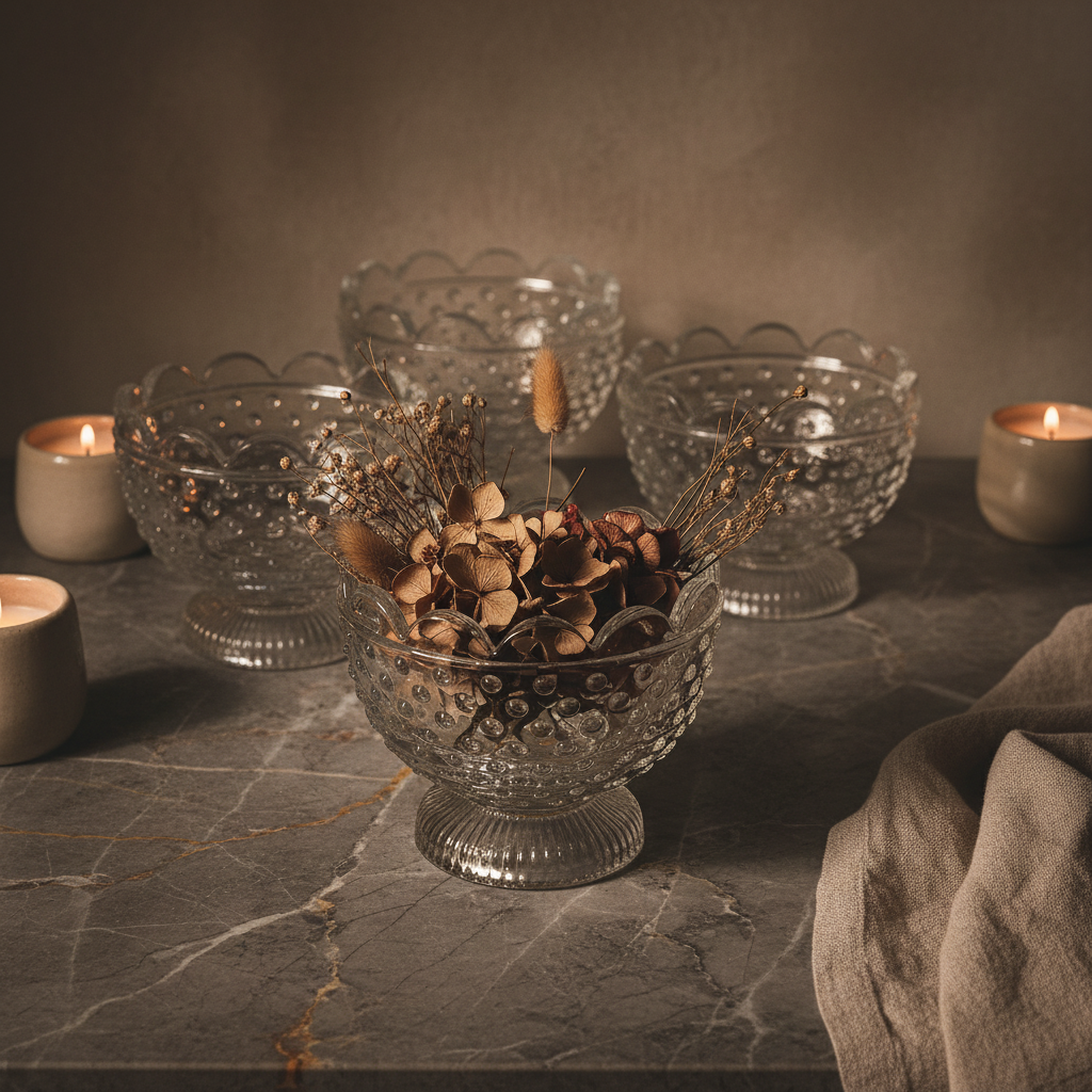 The Sunday Table — Hobnail Glass Compote Set of 4