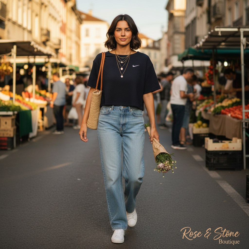 Nike Ribbed Crop Tee — model 20s market day