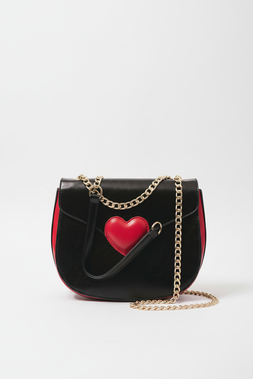 Midnight Romance Crossbody with Crimson Heart Detail