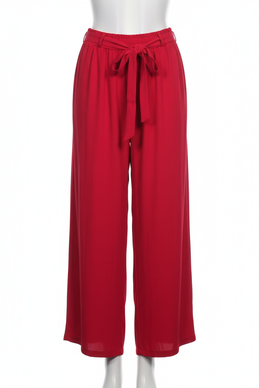 QED London red palazzo capri pant, ghost mannequin, white background