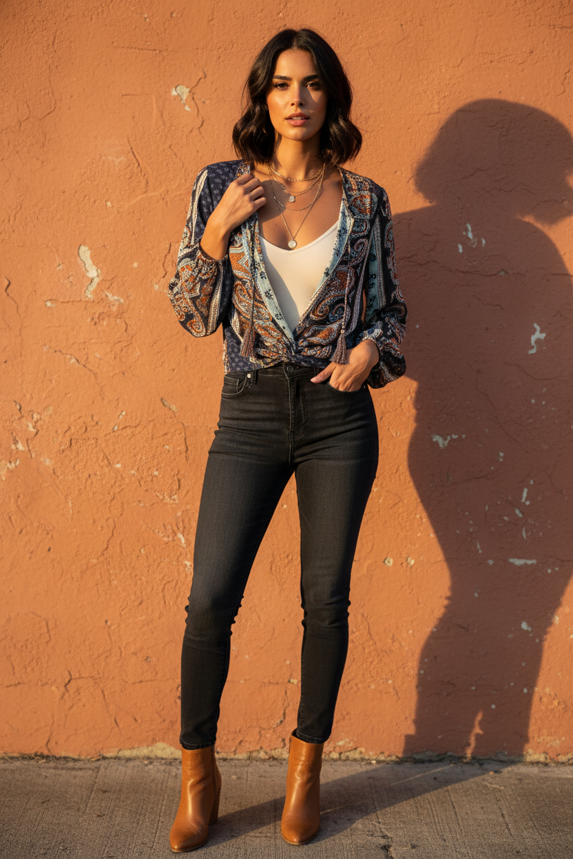 Wanderer’s Spell — Ardene Paisley Mixed-Print Tassel Blouse