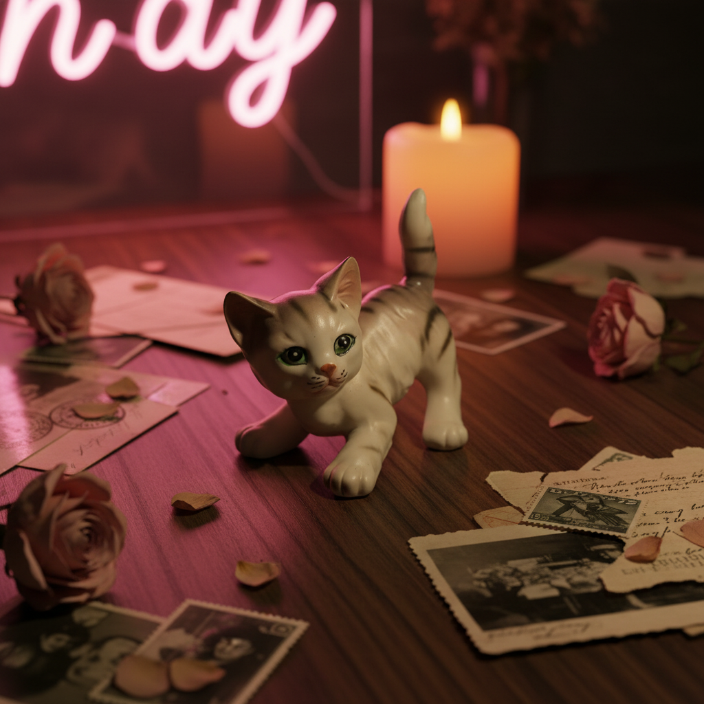 The Mischief & Moonlight Kitten — Vintage Japanese Porcelain Tabby Figurine
