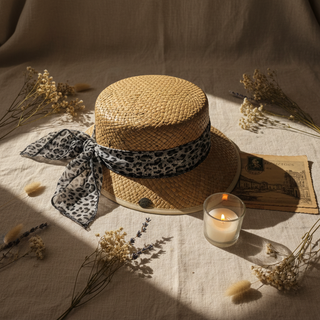 The Wild Brim — Karfil Straw Boater with Leopard Scarf