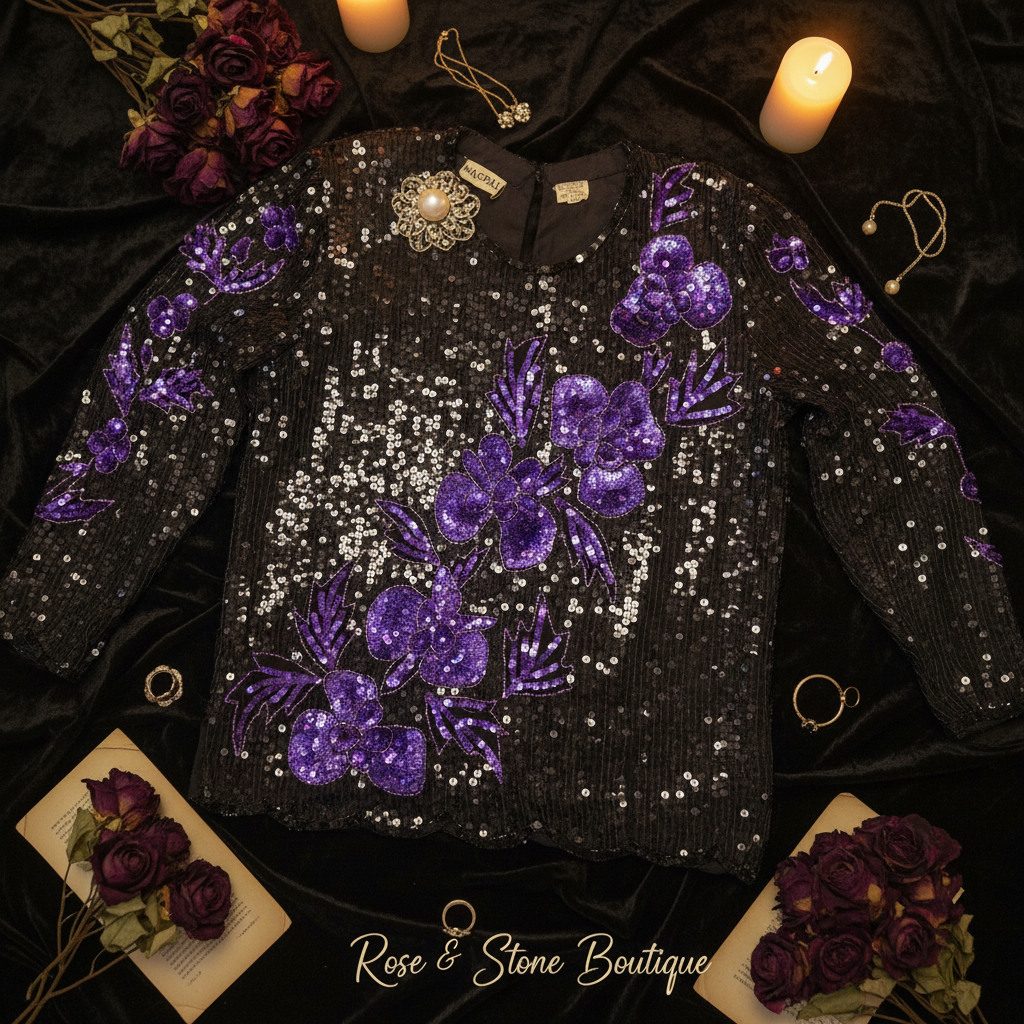 Purple Reign — Nagpal Vintage Floral Sequin Silk Blouse