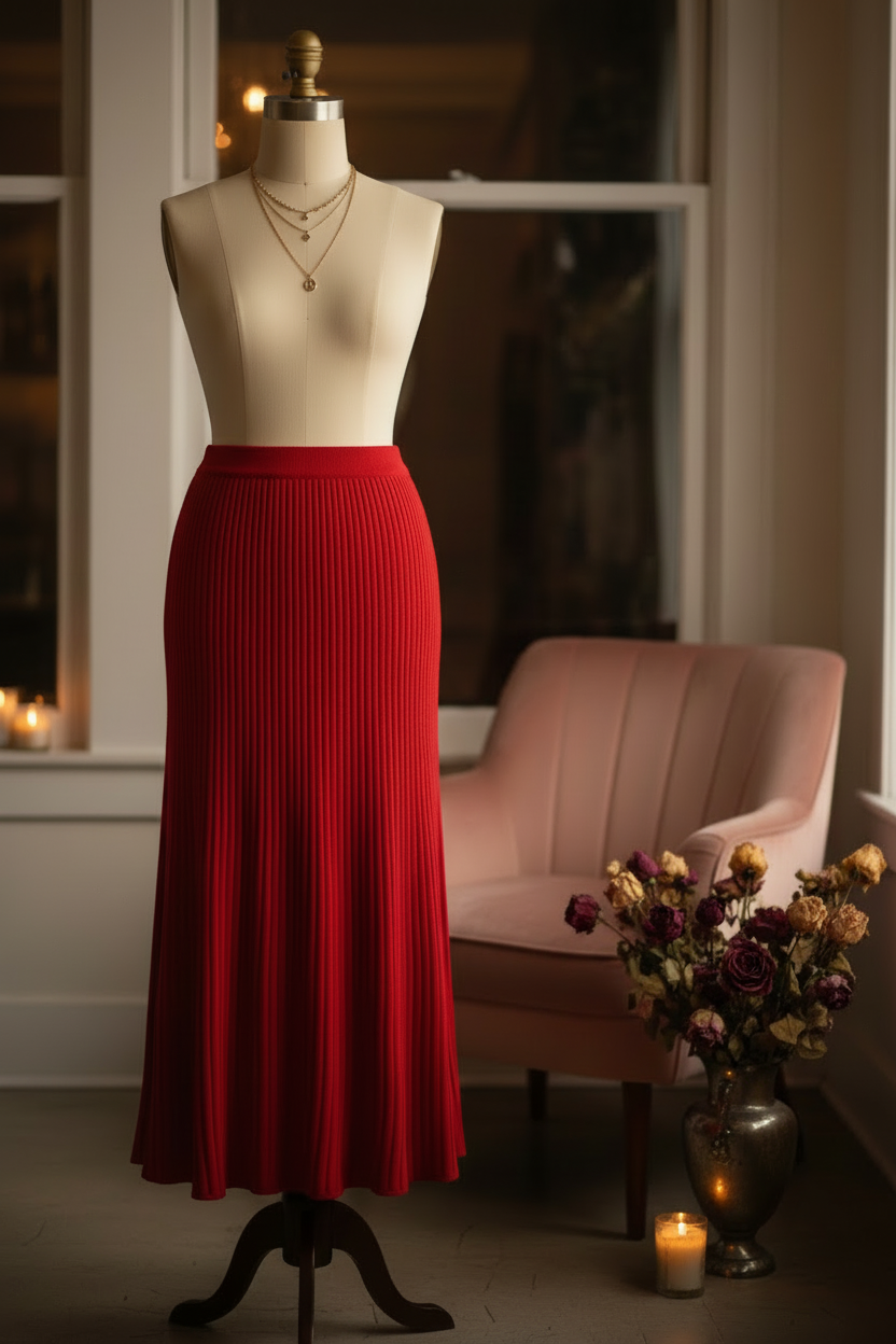 Scarlet Whisper Ribbed Midi