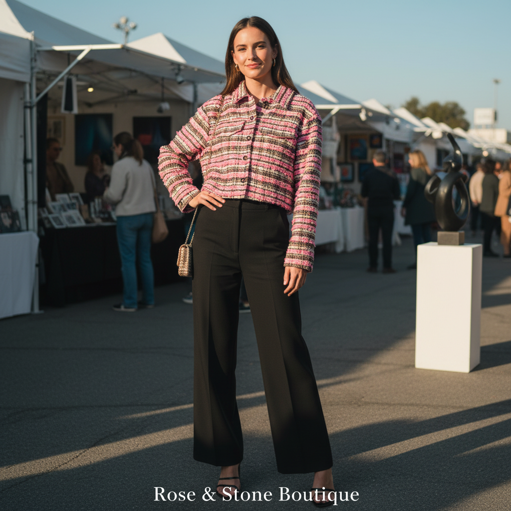 The Chanel-Coded Dream — Bouclé Tweed Jacket | Pink Multicolour