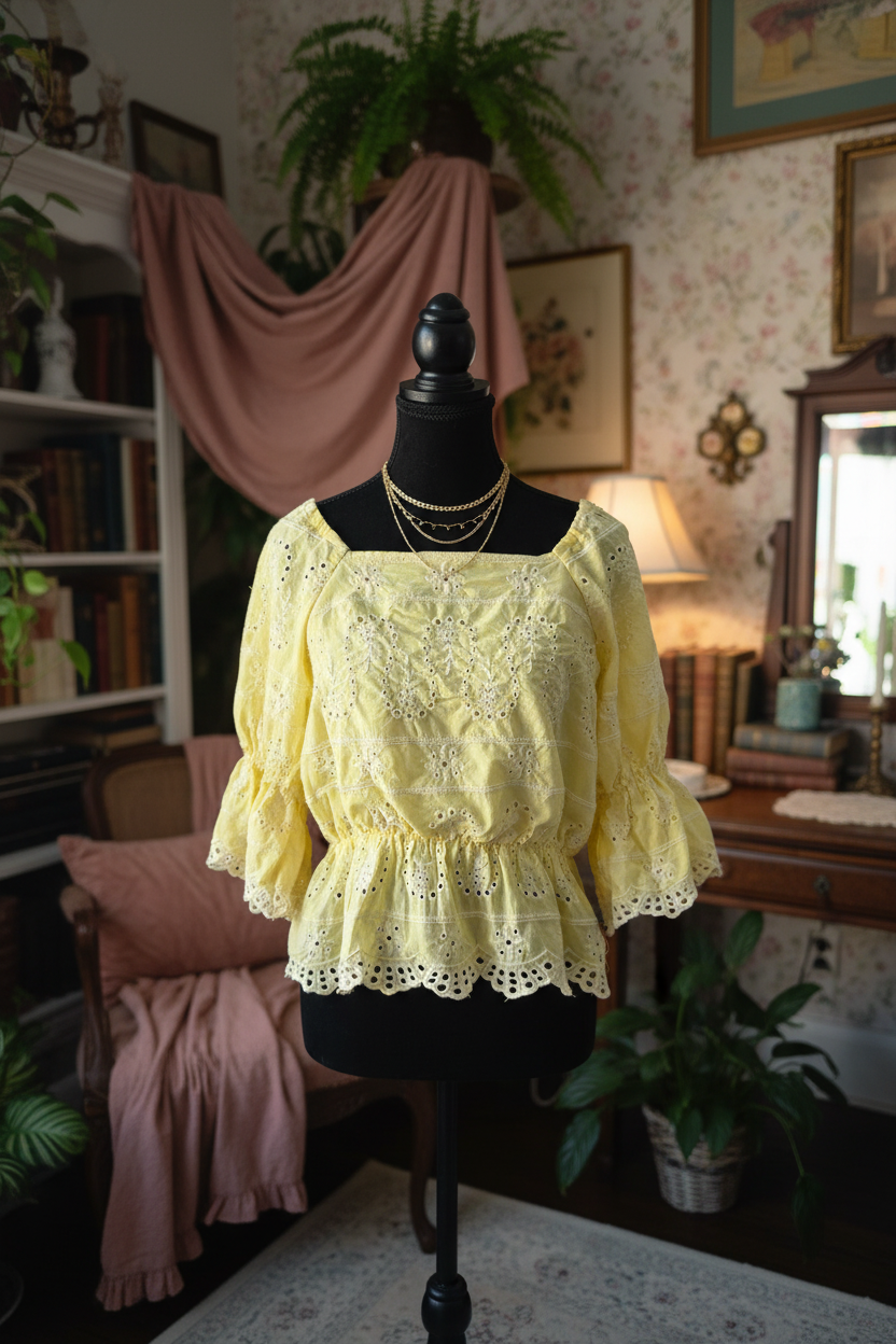 Luminously Embroidered Eyelet Blouse