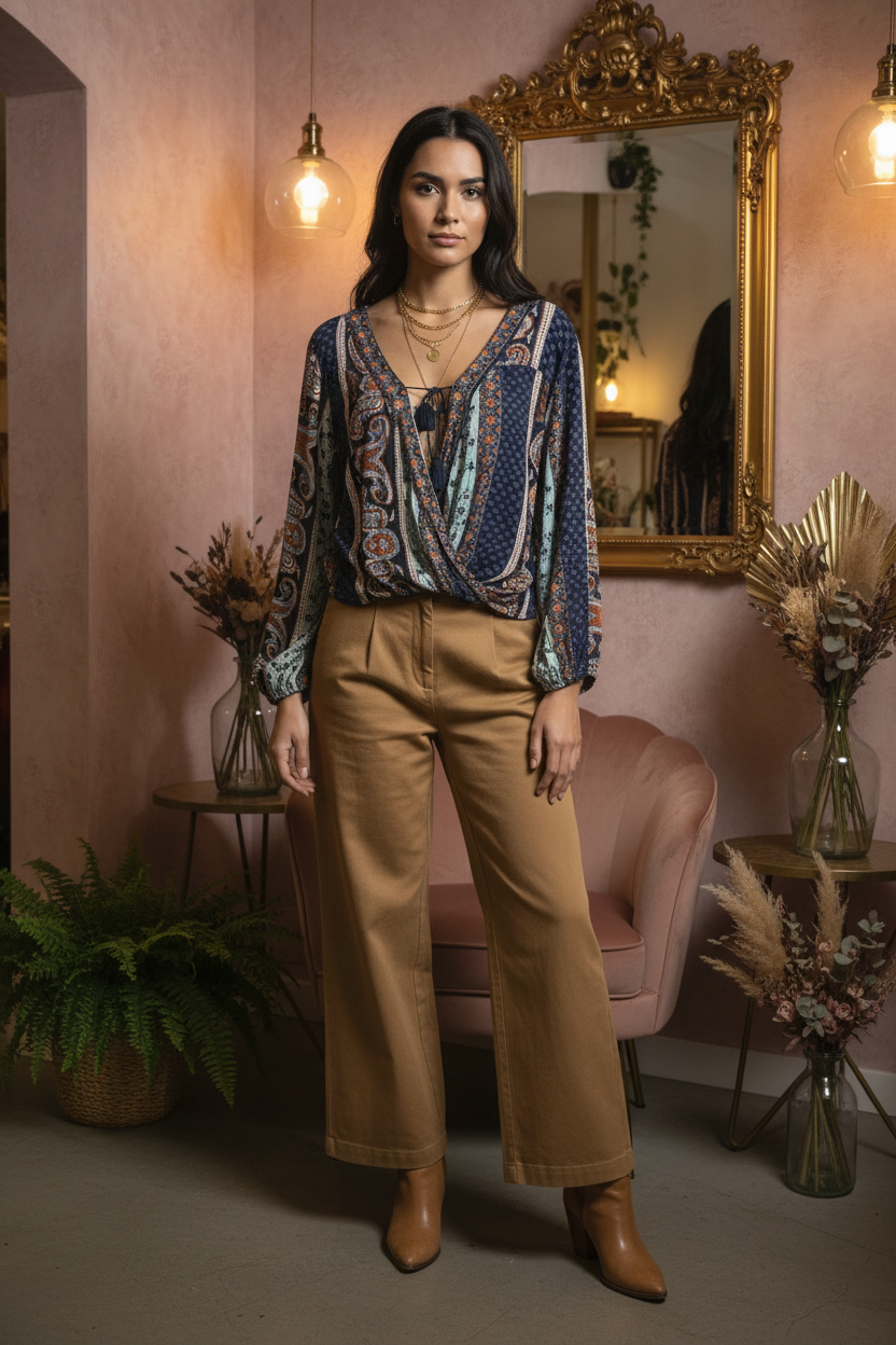 Wanderer’s Spell — Ardene Paisley Mixed-Print Tassel Blouse