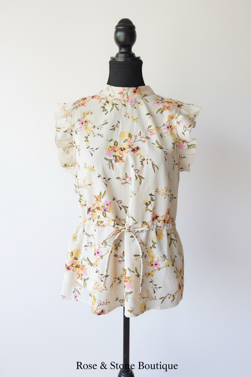 Botanical Garden Ruffle Blouse in Cream