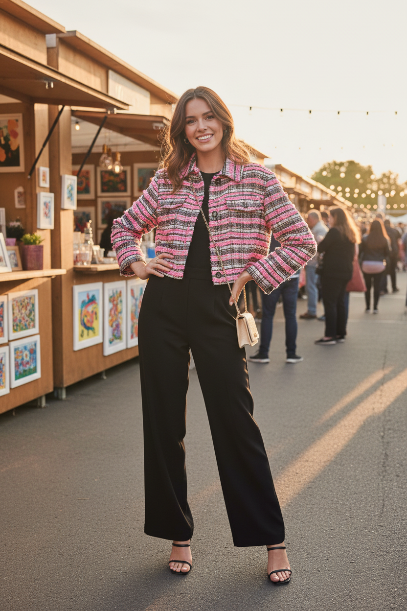 The Chanel-Coded Dream — Bouclé Tweed Jacket | Pink Multicolour
