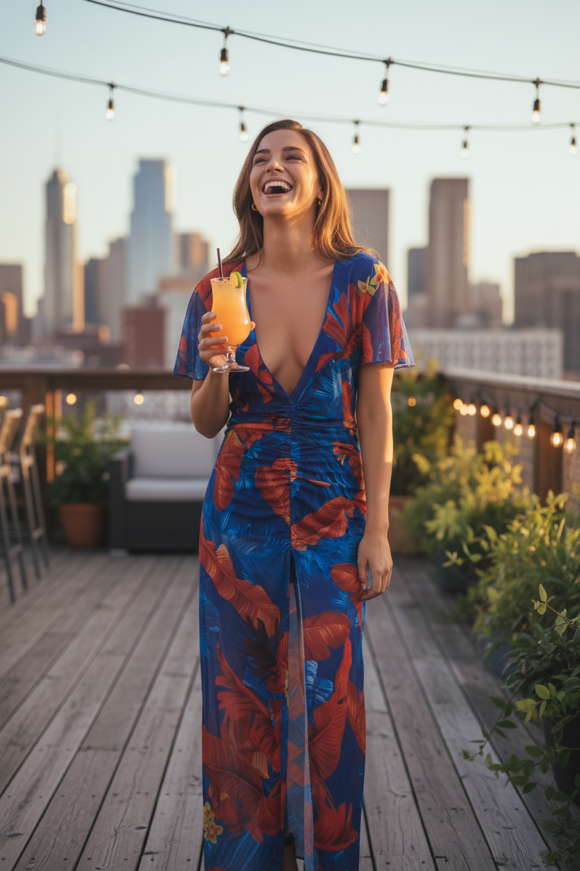 Tropicana Cobalt Ruched Maxi Cover-Up Dress — XL