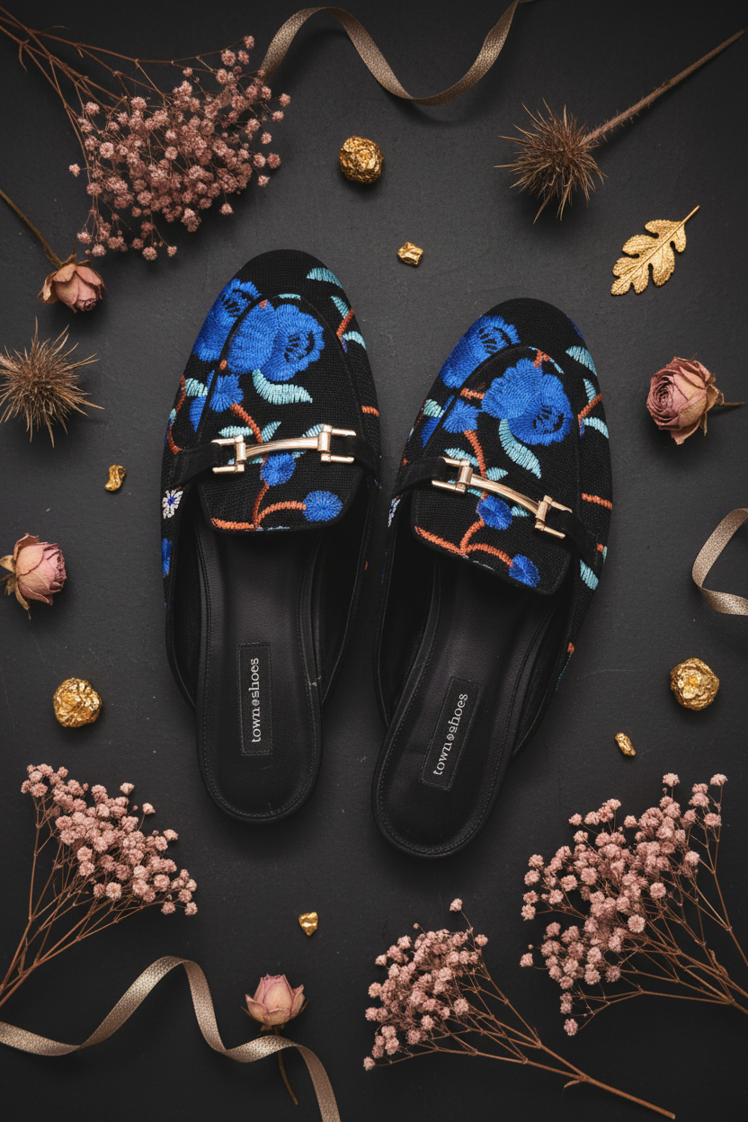 Midnight Garden Embroidered Mule Loafers – Town Shoes