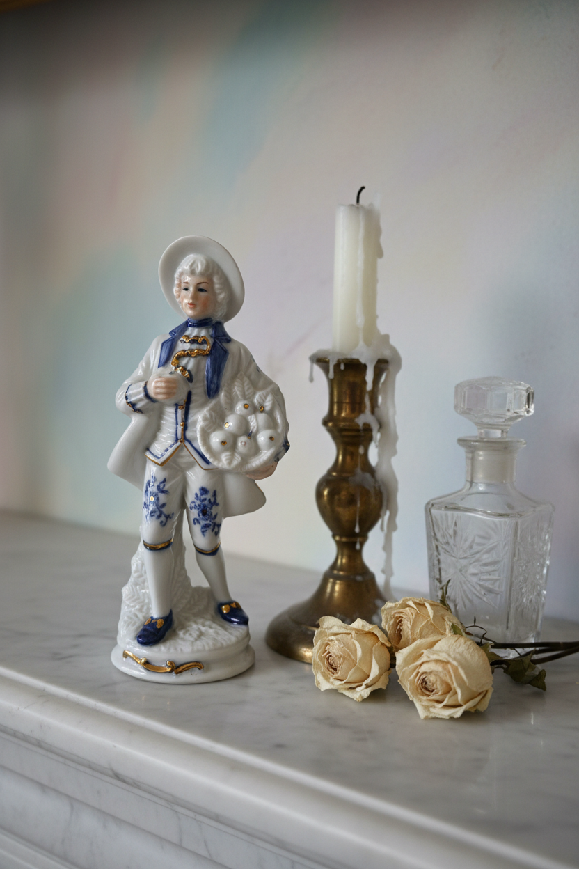 The Gentleman Caller — Vintage Porcelain Figurine, Cobalt Blue & Gold