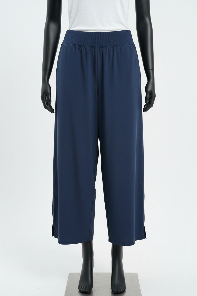 Midnight Drift Cropped Wide-Leg Pants on full-body mannequin, ankle length, white background