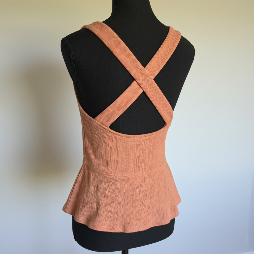 Kismet Peach Crinkle Crossback Peplum Tank — L