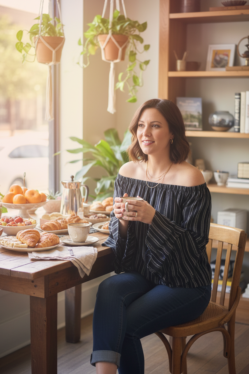 Stripe Tease — Panhandle Off-Shoulder Ruffle Blouse in B&W