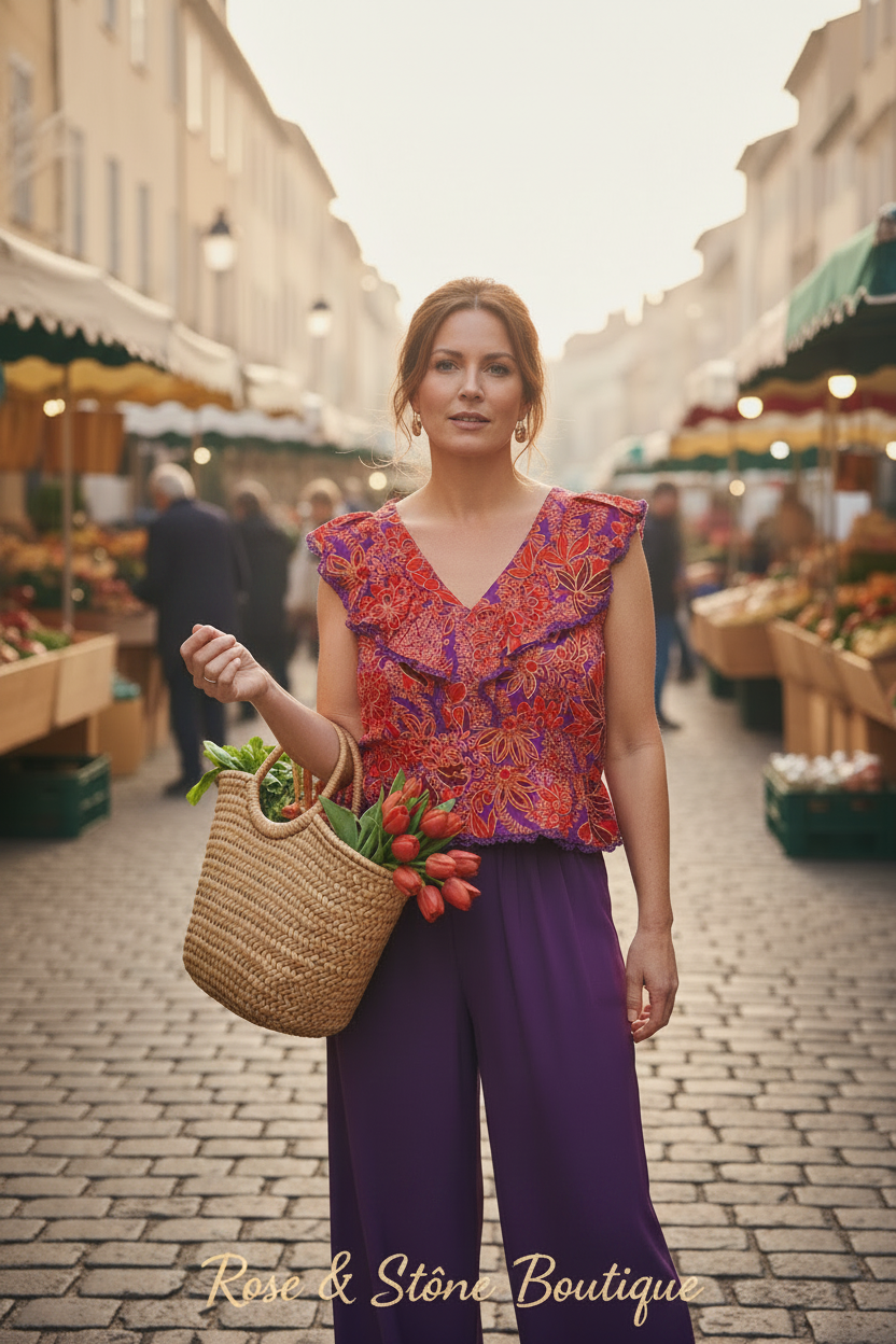 Market day lifestyle 40s - Rose + Olive Botanical Bloom Crop Top