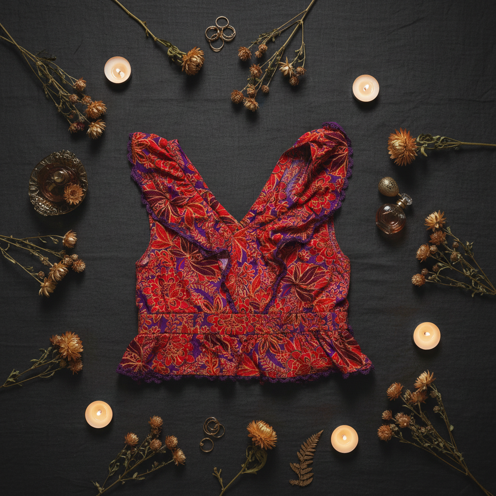 Moody hero flat lay - Rose + Olive Botanical Bloom Crop Top