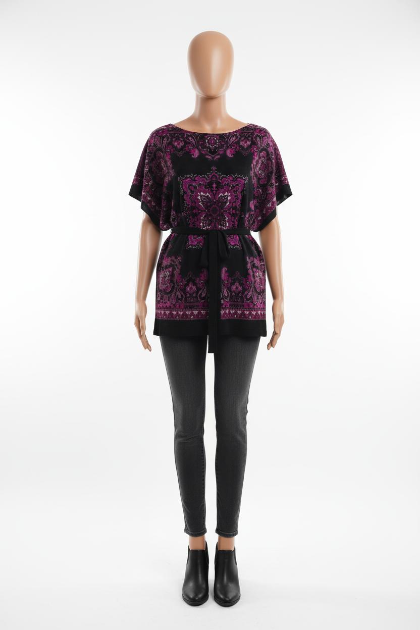 Enchantingly Embroidered Violet Paisley Kimono Top