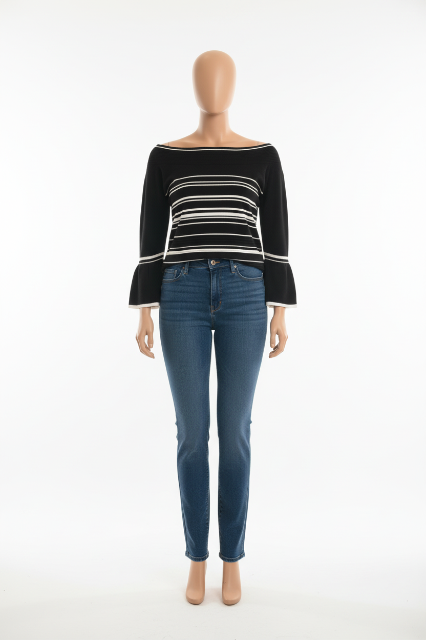 Classically Noir Striped Off-Shoulder Top