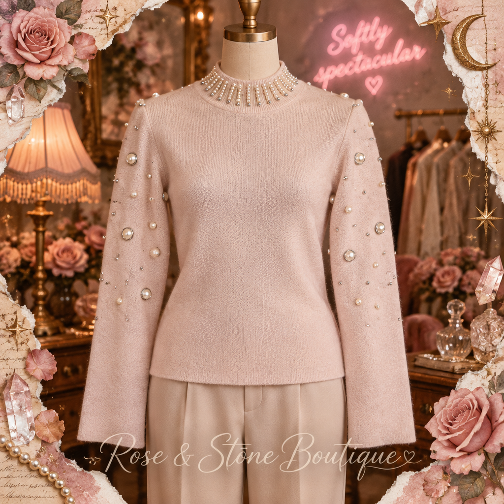 Pearl Afterglow Embellished Mock-Neck Sweater