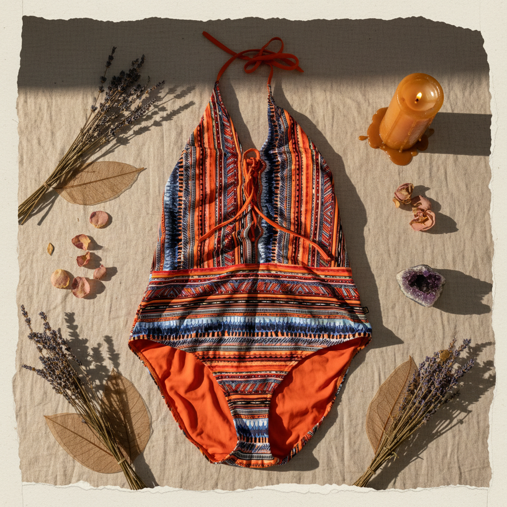 Solstice Ritual — Tribal Lace-Up One-Piece Swimsuit
