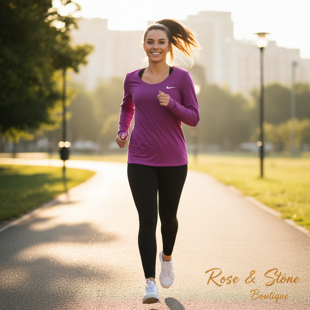 Nike Dri-FIT Purple Long Sleeve — model 20s outdoors